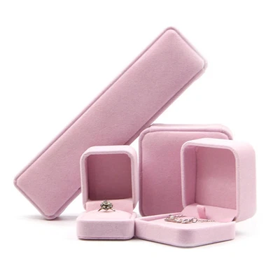 BLACK/PINK VELVET JEWELLERY BOX RING NECKLACE EARRINGS BRACELET GIFT BOX Hot - Image 1 of 4