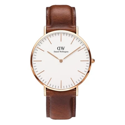 Reloj Hombre Daniel Wellington Clásico St Mawes Delgado Tono Oro Rosa Correa Marrón Foto 1 de 4