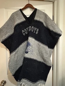 Dallas Cowboys Poncho Fringes Embroidered Mexican Blanket Style Adult Oversized - Picture 1 of 6