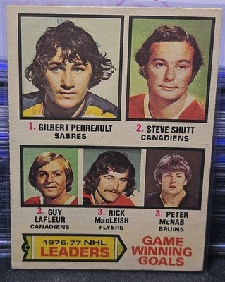 77-78 O-Pee-Chee GWG Goals Leaders Gilbert Perreault/ Steve Shutt / Guy Lafleur  - Image 1 of 2