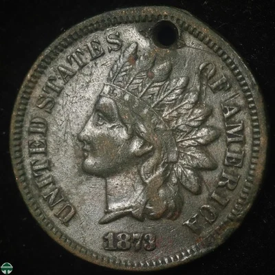 1873 Indian Head Small Cent - Circulated Details:  Hole - Image 1 of 3