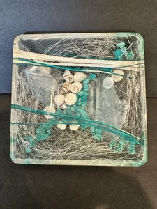 Vintage Riccardo Marzi Italian Resin Trinket Bowl Aqua Blue Sea Shells Turquoise - Picture 1 of 6