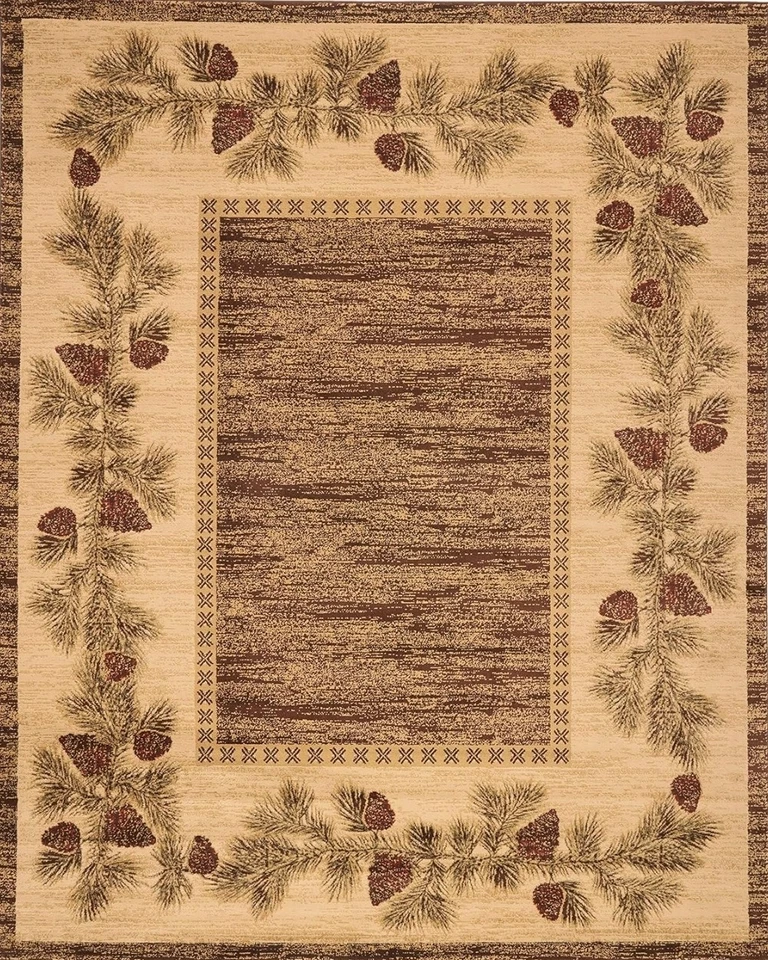 New. Rug Empire 8×10  Rustic Lodge, Pine Cone Open Field Area Rug. - Image 1 of 4