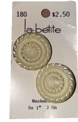 Round Buttons Ivory 2-Pack 1" Vintage La Petite No. 180 USA New On Card - Image 1 of 3