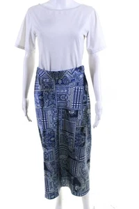 J. Mclaughlin Womens Pearson Patch Printed Satin Zahara Skirt Navy Taupe Size 2 - Picture 1 of 7
