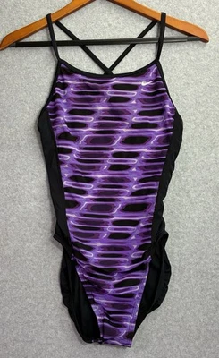 Nike Women’s One Piece Swimsuit Small Purple Black Athletic Swimwear Racing Suit - Image 1 of 4
