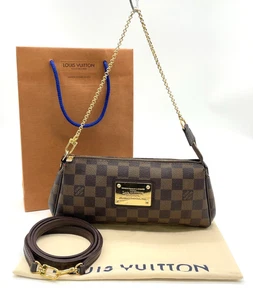 Authentic Louis Vuitton Damier Ebene Eva N55213 Chain Pouch W/Bag i060657 - Picture 1 of 24