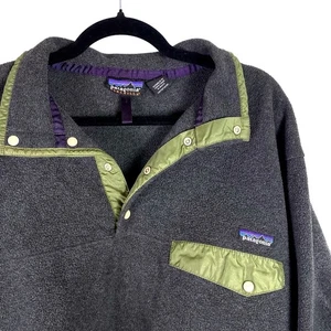 Vtg 90s Patagonia Mens Large Synchilla Snap-T Pullover Fleece Jacket Gray Green - Picture 1 of 5