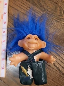 Vtg DAM 1986 TROLL Doll Fisherman Blue Hair Waders Fishing Funny - Picture 1 of 5