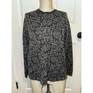 Talbots Women’s Button Up Cardigan Merino Wool Black Gray Floral Print PS Italy - Picture 1 of 7