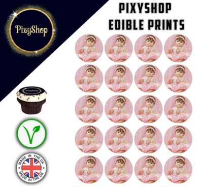PIXYSHOP 48x Edible Personalised Cupcake Toppers Wafer Fairy Cake Birthdays Pre Cut