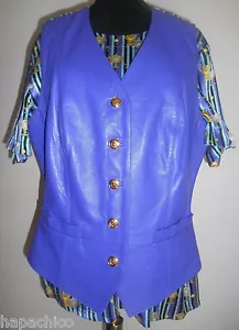 ESCADA Vintage Blouse Silk Leather Vest Set Purple Gold Trophy Silver Blue Black - Picture 1 of 7