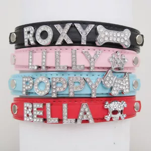 More details for personalised dog cat pet name collar pu leather rhinestone diamante