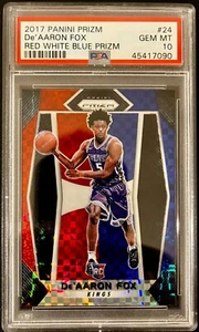 Tarjeta de novato Panini 2017 rojo blanco azul Prizm #24 De'Aaron Fox radiocontrol PSA 10 gemas como nueva - Imagen 1 de 2