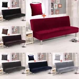 New Armless Sofa Bed Cover Stretch Futon Slipcover Velvet Folding Sofa Protector - Picture 1 of 105