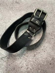 Vintage Yohji Yamamoto Black Leather Belt Made in Japan Double Prong Buckle - Picture 1 of 4