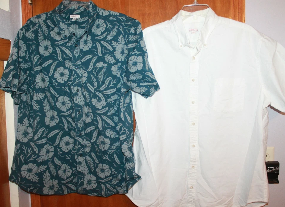 MERONA Men's XXL Short-Sleeve BUTTON-UP SHIRT (choice of blue or white) EUC - Image 1 of 1