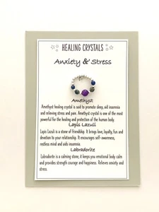Depression Anxiety and Stress Gemstones Healing Crystals Wish Card Stretch Ring - Picture 1 of 1