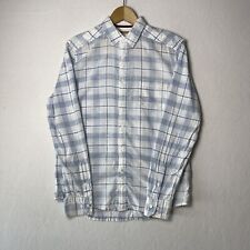 Gilded Age NY Plaid Button Up Shirt Men's Size Medium White Blue Cotton Long Slv