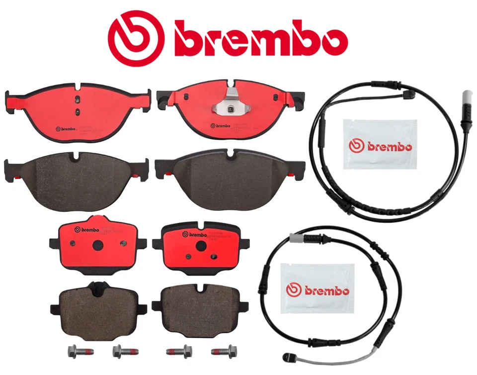 Front Brake Pads & Rear Brake Pad Ceramic OEM Brembo +Sensor for BMW 550i 650i x - Image 1 of 1