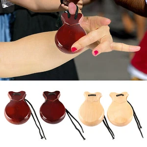2pcs Spanish Flamenco Castanets Wooden Percussion Musical Instrument Rhythm - Picture 1 of 14