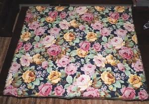 VINTAGE JERRI SHERMAN 100% WOOL FLORAL PINK & YELLOW ROSES SCARF SHAWL 45" - Picture 1 of 6