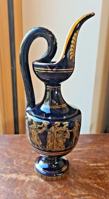 Greek Blue Jug Handmade 24k Gold  By Neofitout Keramik. - Image 1 of 4