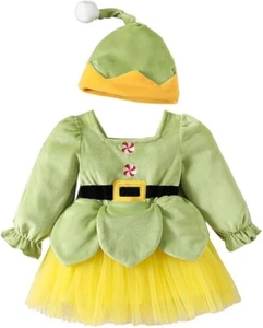 Green Elf Long Sleeve Tulle Dress for Girls with Matching Hat – Sizes 6M-3T - Picture 1 of 4