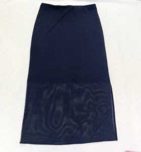 Armani Exchange Logo Mesh Top Straight Sheer Solid Blue Stretch Waist Skirt Sz L - Bild 1 von 9