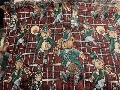 Vintage Musical Teddy Bear Tapestry Woven Upholstery Fabric - Image 1 of 4