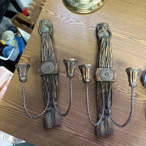 Paar Vintage neoklassizistischer Stil Löwenkopf Quaste Wandleuchter Kerzenhalter zweiarmig - Bild 1 von 4