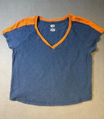 Camiseta universitaria SO Goods for Life azul marino naranja cuello en V para mujer talla XXL Foto 1 de 4