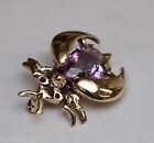 VINTAGE 14K YELLOW GOLD AMETHYST BEETLE PIN PENDANT CHARM BUG INSECT ESTATE FIND