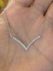 1Ct Lab Created Diamond V Bar Pendant Necklace 14K White Gold Finish Chain