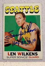 1971-72 Topps Signed Len Wilkins Auto HOF Nice Inscription and Card Hawks Sonics