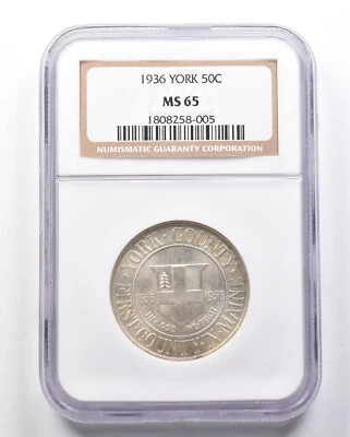 1936 York Commemorative Half Dollar MS65 NGC *8277 - Image 1 of 3