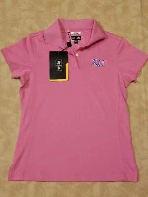 NEW! Adidas Climalite Kansas Jayhawks Pink Short Sleeve Polo Shirt Womens S - Image 1 of 4