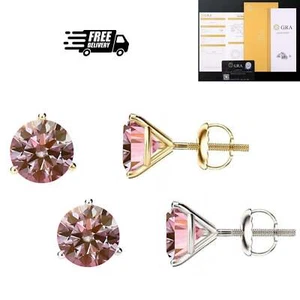 14K Gold GRA CertifiedD-VVS1 Pink Moissanite Martini ScrewBack Stud Earrings - Picture 1 of 14