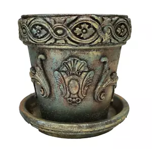 Handmade Terra Cotta Indoor Flower Pot, Vintage Style Medallion, 5" - Picture 1 of 7