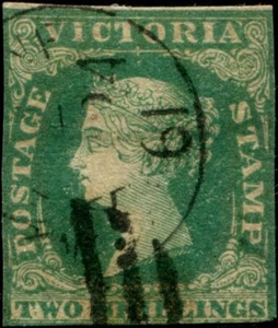 Estampilla estatal colonial Victoria 1854-1861 bloques de madera 2/- verde buena usada - Imagen 1 de 1