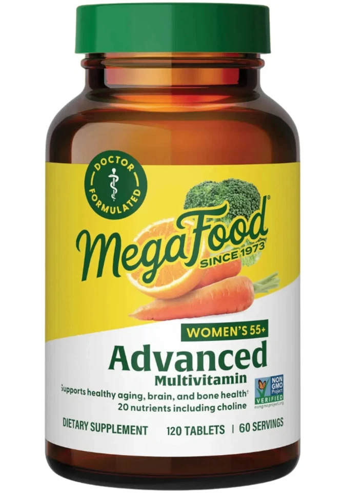 MEGA FOOD MUJER 55+MULTIVITAMÍNICO AVANZADO. 120 CT. TAMAÑO DE SERVICIO 2 COMPRIMIDOS Foto 1 de 1