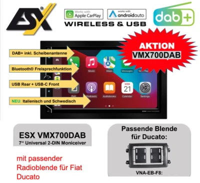 ESX VISION VMX700DAB 2-DIN Moniceiver Autoradio mit Radioblende für Fiat Ducato - Bild 1 von 4