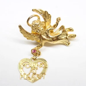 Prendedor Angel Young At Heart piedra púrpura tono dorado solapa esmalte coleccionable - Imagen 1 de 3