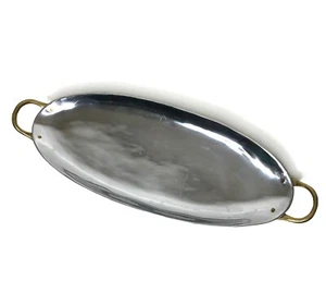 Vintage Herco SA Cast Aluminum Platter Tray Brass Handles Oval 24” RARE - Picture 1 of 8