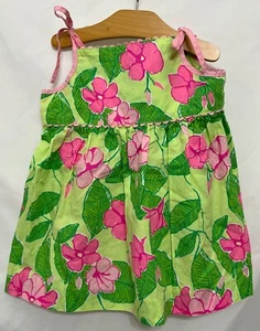 240004 Girls 4 LILLY PULITZER Green Pink Floral Woven Swing Tank Top GUC  - Picture 1 of 5