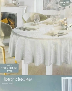 Festliche Tischdecke Weiß Muster Glänzend Oval 160 x220 cm VPE 1 Stück - Bild 1 von 2