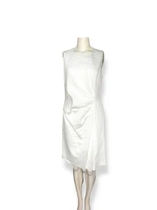 JIL SANDER Sleeveless Crepe Sheath Dress SidePleat White Midi/Knee sz 42 US L/10 - Picture 1 of 7
