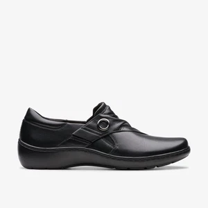 Clarks Womens Cora Aubrie Black Leather Slip Ons Leather Casual - Picture 1 of 6