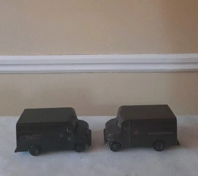 Lote de 2 VTG 1977 UPS caminhão plástico marrom 5,5” porta traseira longa enrolada - Imagem 1 de 4