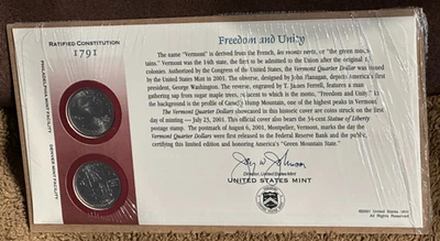 2001 - P &D - From the 50 State Quarters 1st Day Minted Collection - Vermont - Image 1 of 2
